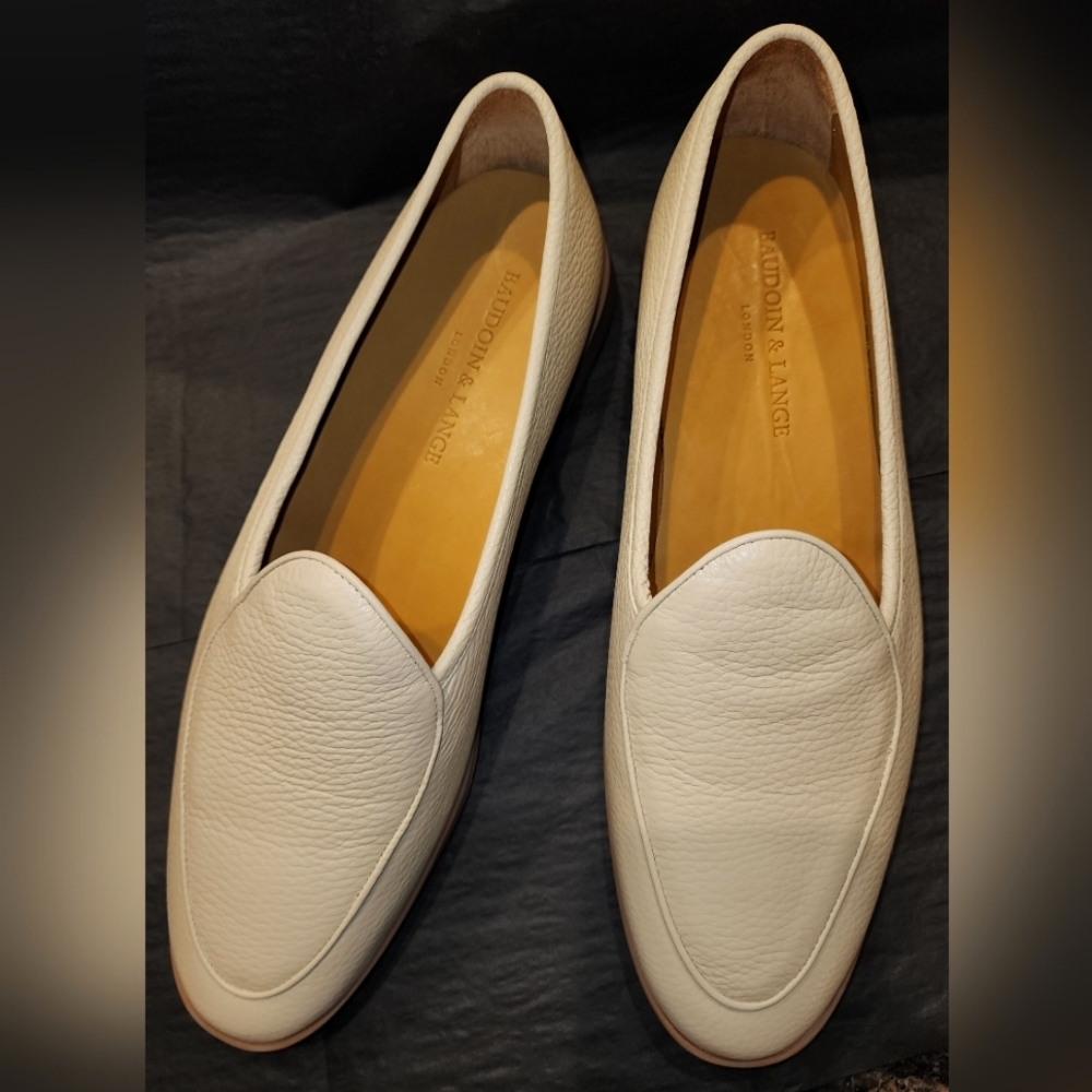 Baudoin & Lange Men's Sagan Loafers 44 White Canne Leather Caramel Sole